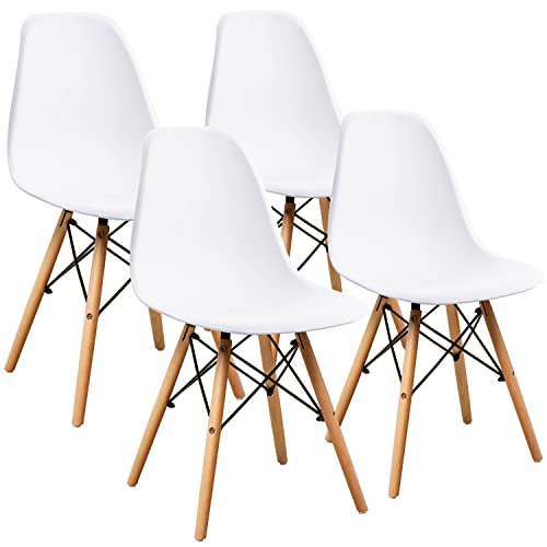 VICTONE Pre Assembled Mid Century Modern Style Dining Chair DSW Shell Plastic Chair Kitchen, Dining, Living Room Side Chairs, Set of 4 (White)