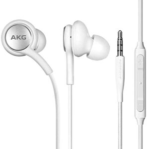 ellogear oem earbuds stereo headphones for samsung galaxy s10 s10e plus cable - designed by akg - with microphone and volume buttons (white)