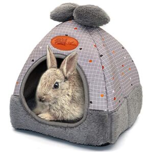 yuepet bunny bed warm guinea pig cave beds cute bowknot house big hideouts cage accessorie for dwarf rabbits hamster bunny ferrets rats hedgehogs chinchilla (grey)