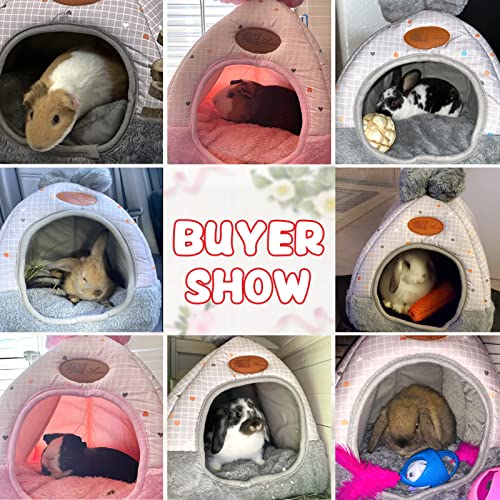 YUEPET Bunny Bed Warm Guinea Pig Cave Beds Cute Bowknot House Big Hideouts Cage Accessorie for Dwarf Rabbits Hamster Bunny Ferrets Rats Hedgehogs Chinchilla (Grey)