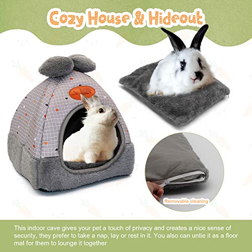 YUEPET Bunny Bed Warm Guinea Pig Cave Beds Cute Bowknot House Big Hideouts Cage Accessorie for Dwarf Rabbits Hamster Bunny Ferrets Rats Hedgehogs Chinchilla (Grey)