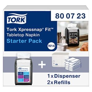 tork xpressnap fit tabletop napkin dispenser starter pack, 800723, n14 dispenser for restaurants including 2 bundles of white refill napkins