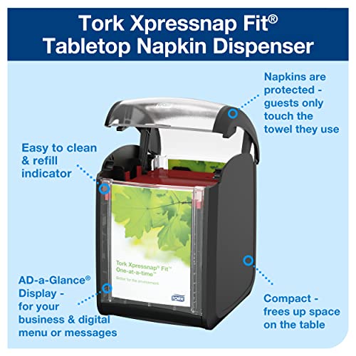 Tork Xpressnap Fit Tabletop Napkin Dispenser Starter Pack, 800723, N14 Dispenser for Restaurants Including 2 Bundles of White Refill Napkins