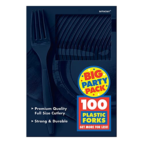 Amscan Blue Plastic Fork Mega Pack-100pc, Standard Size, True Navy