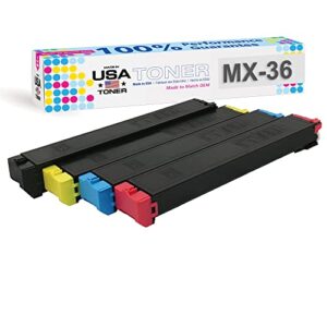 made in usa toner cartridge replacement for sharp mx36nt, mx-2610n mx-2615n mx-3110n mx-3115n mx-3610n (black, cyan, magenta, yellow, 4-pack)
