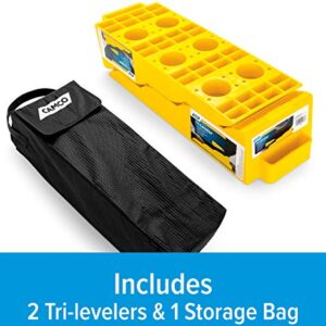 Camco RV Tri-Leveler, 2-Pack with Storage Bag - Raises Your RV Up to 3-7/8" on Any Tire for a More Level Position - Features a 3,500 lb. Load Capacity (44574)