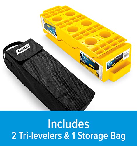 Camco RV Tri-Leveler, 2-Pack with Storage Bag - Raises Your RV Up to 3-7/8" on Any Tire for a More Level Position - Features a 3,500 lb. Load Capacity (44574)