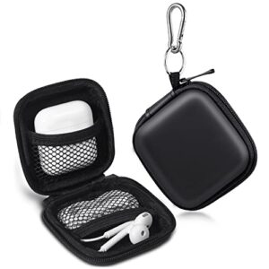 earbud case, cridoz earphone case headphone eva earbud holder with stainless steel carabiner cell phone accessories organizer mini earbud pouch for wireless earbuds, bluetooth headset, sd memory card