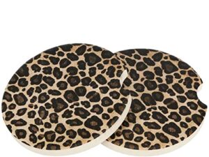 crystal lemon 2pack leopard car coasters absorbent ceramic cup holder, ceramic coasters, keep vehicle free from cold drink sweat