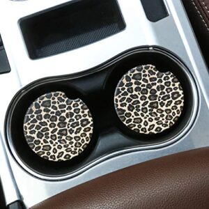 Crystal Lemon 2Pack Leopard Car Coasters Absorbent Ceramic Cup Holder, Ceramic Coasters, Keep Vehicle Free from Cold Drink Sweat