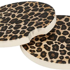 Crystal Lemon 2Pack Leopard Car Coasters Absorbent Ceramic Cup Holder, Ceramic Coasters, Keep Vehicle Free from Cold Drink Sweat