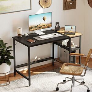 CubiCubi Computer Home Office Desk, 47 Inch Small Desk Study Writing Table with Storage Shelves, Modern Simple PC Desk with Splice Board, Black Brown Finish