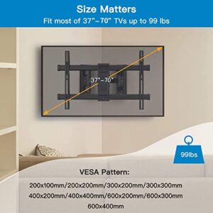 Corner TV Wall Mount Full Motion- Corner TV Bracket Fits 37-70 Inch LED, LCD 4K Flat Curved Screen TVs- Hold up to 99 lbs Max VESA 600x400 W/Tilt, Swivel and Level
