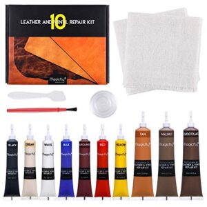 magicfly vinyl and leather repair kit, 10 colors leather repair kit for furniture, couches, sofa, leather repair kit for car seat, vinyl repair kit for boat seats to restore any material