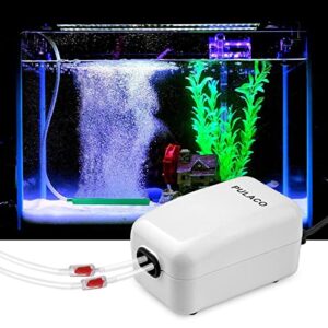 pulaco corded electric ultra quiet aquarium air pump dual outlet, fish tank aerator pump with accessories, for up to 100 gallon tank