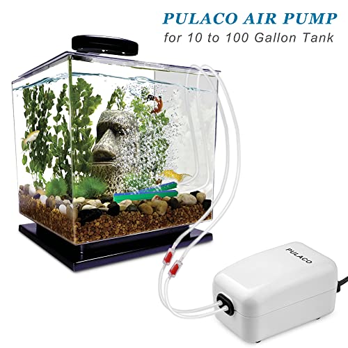 PULACO Corded Electric Ultra Quiet Aquarium Air Pump Dual Outlet, Fish Tank Aerator Pump with Accessories, for Up to 100 Gallon Tank