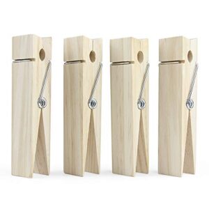 6 inch, giant clothespins, jumbo wood clips for diy craft, bathroom or laundry room decoration, 4 pcs