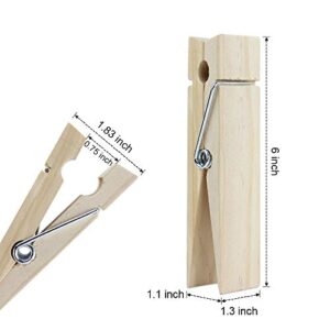 6 Inch, Giant Clothespins, Jumbo Wood Clips for DIY Craft, Bathroom or Laundry Room Decoration, 4 PCS