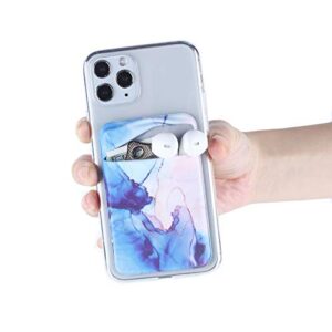 2Pack Adhesive Phone Pocket,Cell Phone Stick On Card Wallet Sleeve,Credit Cards/ID Card Holder(Double Secure) with Sticker for Back of iPhone,Android and All Smartphones (Watercolor Marble Blue)