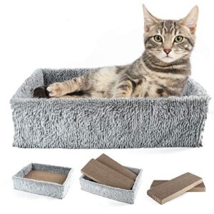 primepets cat scratcher lounge with 2 removable cat scratch cardboard, reversible cat scratching pad box bed, 2 in 1, corrugated board, catnip included