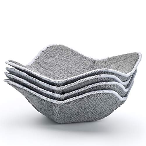 Bear-A-Bowls Microwavable Bowl Cozies - Washable & Reusable Liner & Holder - Soft Microfiber & Sponge Material - Gray Dish Pads for Hot & Cold Bowls, Pack of 4