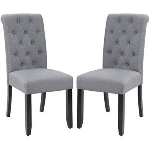 VICTONE Dining Chair Fabric Tufted Upholstered Design Armless Chair Set of 2 (Grey)