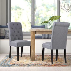 VICTONE Dining Chair Fabric Tufted Upholstered Design Armless Chair Set of 2 (Grey)