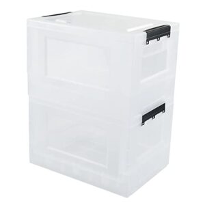 annkkyus 2-pack 16 l collapsible storage box crates with lids, plastic folding storage box