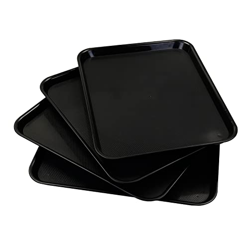 Ramddy Reusable Serving Trays, Plastic Fast Food Eating Trays, Set of 4, Black