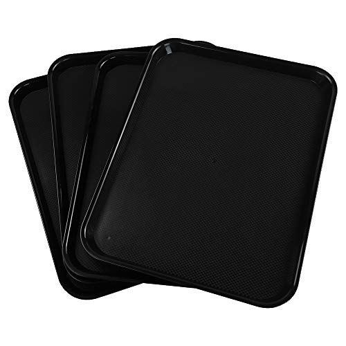 Ramddy Reusable Serving Trays, Plastic Fast Food Eating Trays, Set of 4, Black