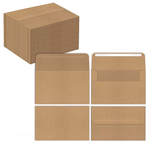 A7 Kraft Invitation Envelopes, 100-Pack, Use with 5 x 7 inch Cards, Strong Bond Paper, by Better Office Products, Straight Flap with Peel and Stick Closure, 100 Pack (5.25 x 7.25 inch)