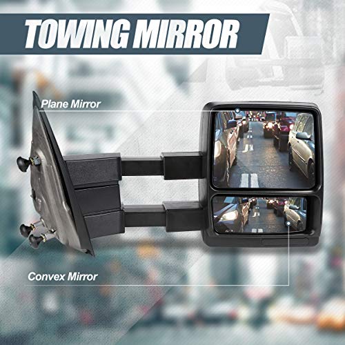 Pair Black Manual Adjustment Telescoping Rear View Side Tow Towing Mirror Compatible with Ford F-150 04-14