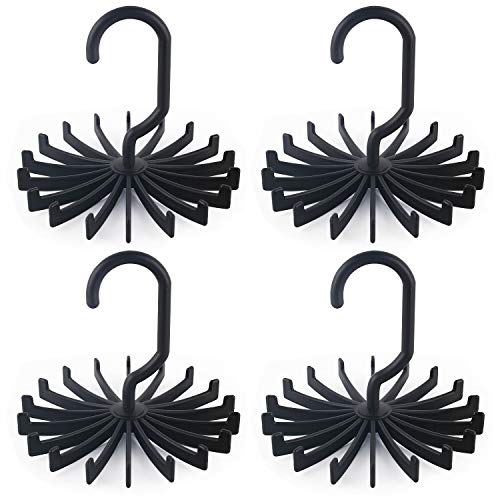 BigOtters 4 Pack Updated Twirl Tie Rack, 5.3 Inches Large Size Rotating Belt Scarf Hanger Holder Hook for Closet Storage (Black)