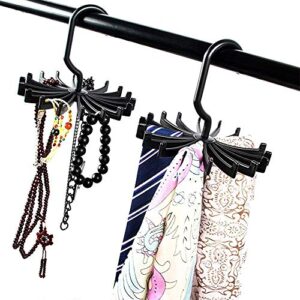 BigOtters 4 Pack Updated Twirl Tie Rack, 5.3 Inches Large Size Rotating Belt Scarf Hanger Holder Hook for Closet Storage (Black)