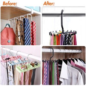 BigOtters 4 Pack Updated Twirl Tie Rack, 5.3 Inches Large Size Rotating Belt Scarf Hanger Holder Hook for Closet Storage (Black)