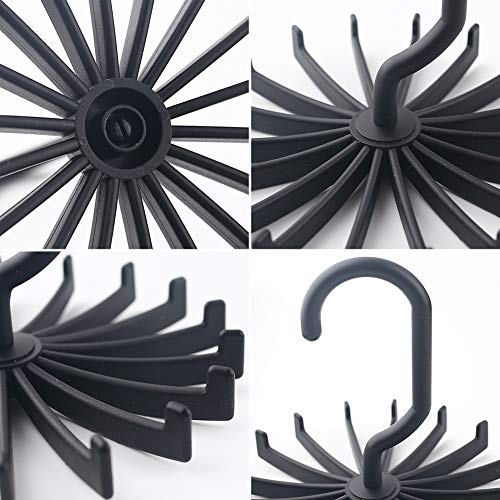 BigOtters 4 Pack Updated Twirl Tie Rack, 5.3 Inches Large Size Rotating Belt Scarf Hanger Holder Hook for Closet Storage (Black)