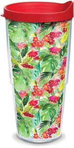 tervis yao cheng - tropical bloom made in usa double walled insulated tumbler cup keeps drinks cold & hot, 24oz, classic
