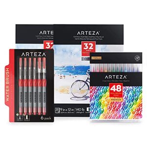 arteza real brush creative bundle includes: real brush pens, watercolor pads and water brush pens, drawing art supplies for artist, hobby painters & beginners