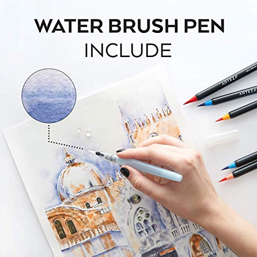 ARTEZA Real Brush Creative Bundle includes: Real Brush Pens, Watercolor Pads and Water Brush Pens, Drawing Art Supplies for Artist, Hobby Painters & Beginners