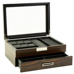 decorebay executive unisex black wood valet sunglasses and jewelry box storage (superstar 2)