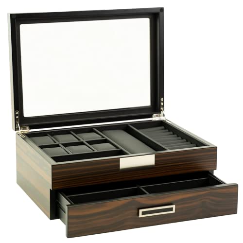 Decorebay Executive Unisex Black Wood Valet sunglasses and Jewelry Box Storage (SuperStar 2)