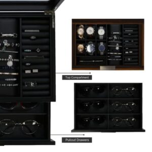 Decorebay Executive Unisex Black Wood Valet sunglasses and Jewelry Box Storage (SuperStar 2)