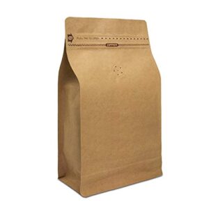 natural kraft coffee pouches, resealable coffee bag with valve, flat bottom pull tab zipper (100pcs / 16oz, 1lb, 454gram)