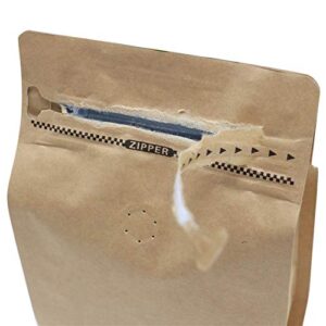 Natural Kraft Coffee Pouches, Resealable Coffee Bag with valve, Flat Bottom Pull Tab Zipper (100pcs / 16oz, 1lb, 454gram)