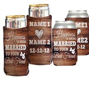 victorystore slim can coolers: “happiness is being married to your best friend” wedding skinny can coolers (100, half slim, half standard size)