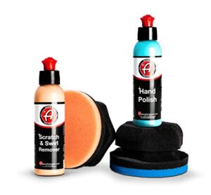 adam’s car scratch & swirl remover hand correction system | remove & restore paint transfer, minor imperfections, & oxidation | paired with orange compound correction pad applicator (2 step kit)