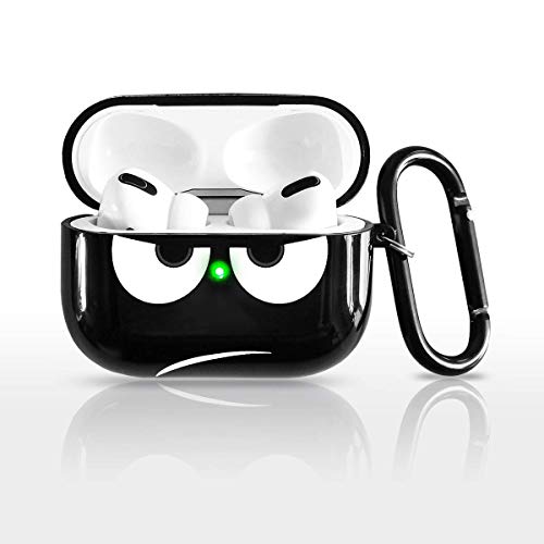 EZICOK Compatible with AirPods Pro Case Don't Touch Me Black Cool Cover with Keychain Big Eyes Cute Cartoon Shockproof Airpod Cases Accessories Smooth Soft Protective Skin for Apple Airpods Pro