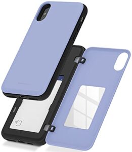 goospery magnetic secure bumper compatible with iphone xs case/iphone x case, card holder wallet case, easy magnet auto closure dual layer protection sleek iphone case sticky mirror – purple