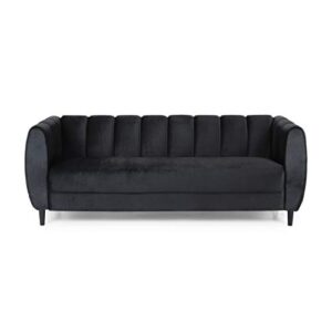 christopher knight home miranda velvet 3 seater sofa, black, dark brown