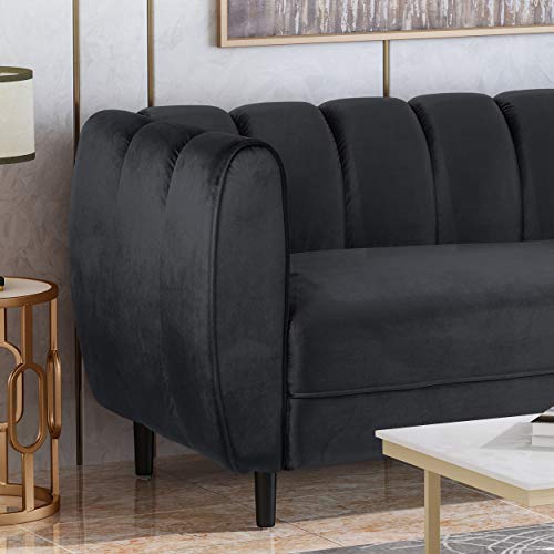 Christopher Knight Home Miranda Velvet 3 Seater Sofa, Black, Dark Brown